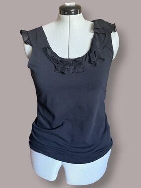 Jones New York Signature Series Black Ruffle Scoop Neck Tank Top
